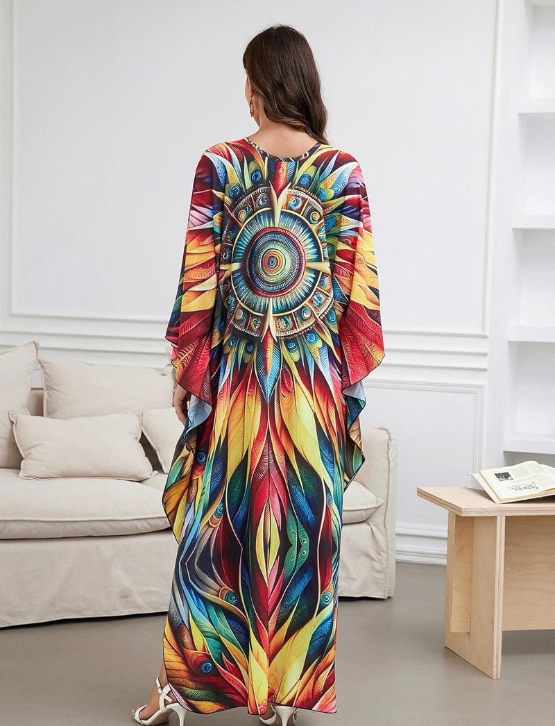 KECVOT Kaftan Dresses for Women Plus Size Batwing Sleeve Caftans Long Bathing Suit Cover Up Maxi Beach Dress Loungewear - Image 4